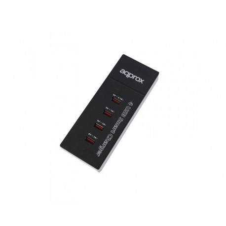 CARGADOR VIAJE/PARED 4 PUERTOS USB 1x2A + 3x1A BLACK APPROX